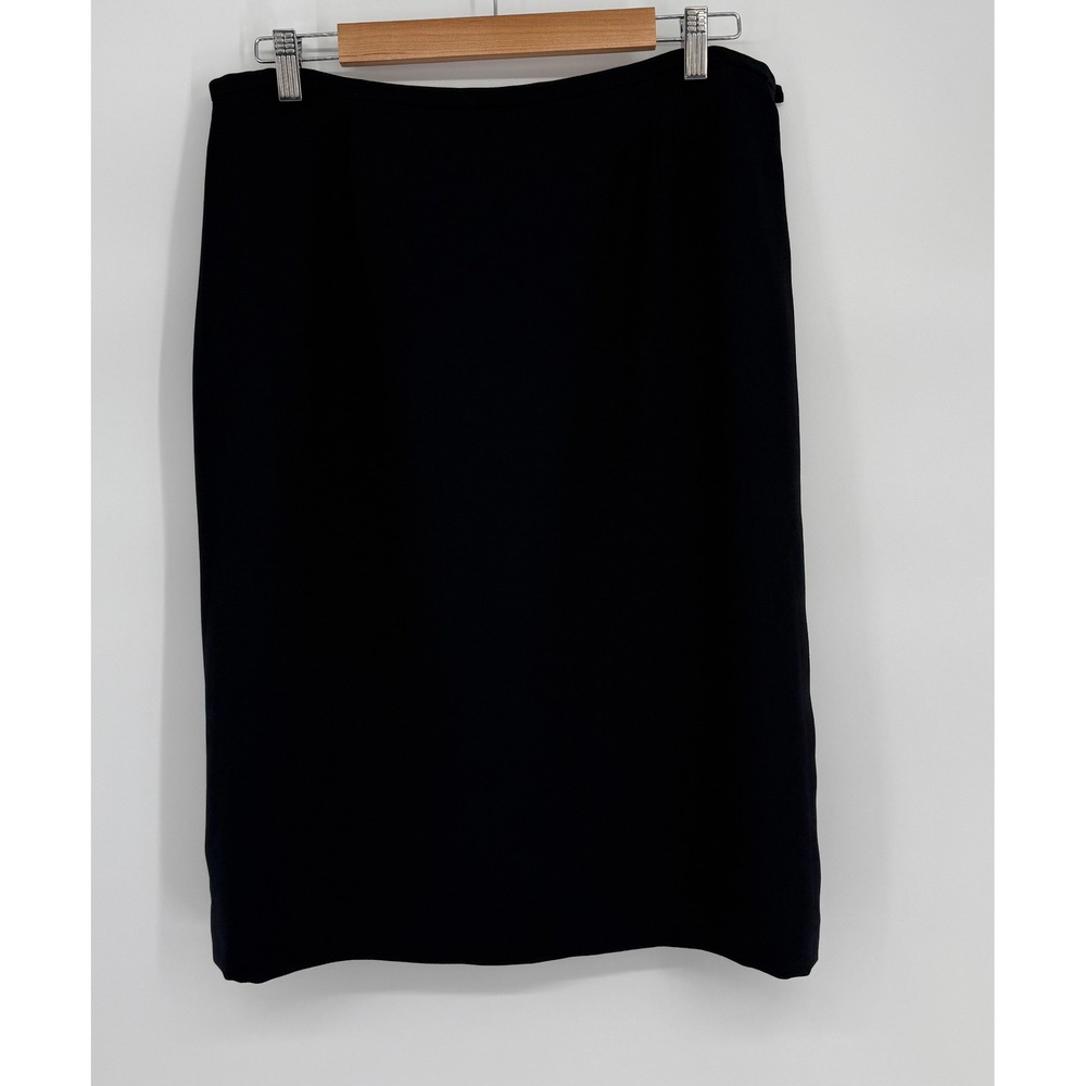 Rena Rowan Essentials Womens Black Crepe Pencil‎ Skirt Side Zip Kick Pleat Sz 14